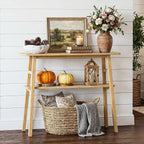 39.4" Solid Bamboo Entryway Console Table, Sofa Table Behind Couch, Narrow Bamboo Wood Entry Table with Storage Shelves for Living Room, Hallway，Modern, Easy Assembly, Natural