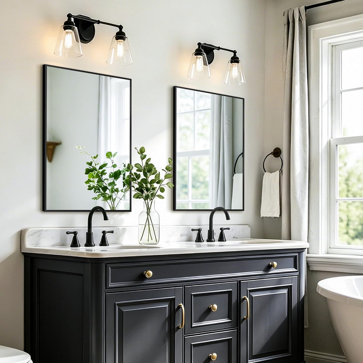 Bathroom Vanity Mirror for Wall, 30x20 Matte Black Bathroom Mirror, Shatterproof Tempered Glass Rectangle Wall Mounted Bathroom Mirrors for Over Sink, Bedroom, Living Room, Entryway