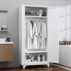 SteeLoong 71" Metal Wardrobe Cabinet with Hanging Rod, Armoire Wardrobe Closet with Doors and Adjustable Shelves, Whiet Clothing Storage Cabinets for Bedroom Office,School,Hospital