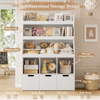 HITHOS 55.3" H Kids Bookshelf with Toy Storage Organizer, Tall Book Shelf with 3 Movable Toy Storage Bins, Large Kids Bookcase with Toy Chest, 39.2" W Modern Toy Box for Kid Room, Playroom, White