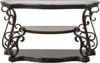 SSLine Vintage Wood Console Table Elegant Curved Rectangle Entryway Table with Tempered Glass Top & Marble Shelf Traditional 3-Tier Hallway Tables for Living Room Entrance(Dark Brown)