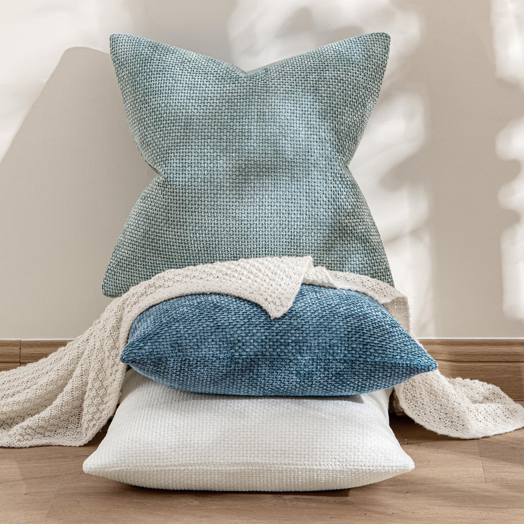 MIULEE Pack of 2 Blue Throw Pillow Covers 20x20 Inch Coastal Summer Modern Boho Accent Decorative Pillow Covers Soft Chenille Farmhouse Cushion Covers for Home Decor Couch Bed Sofa Living Room