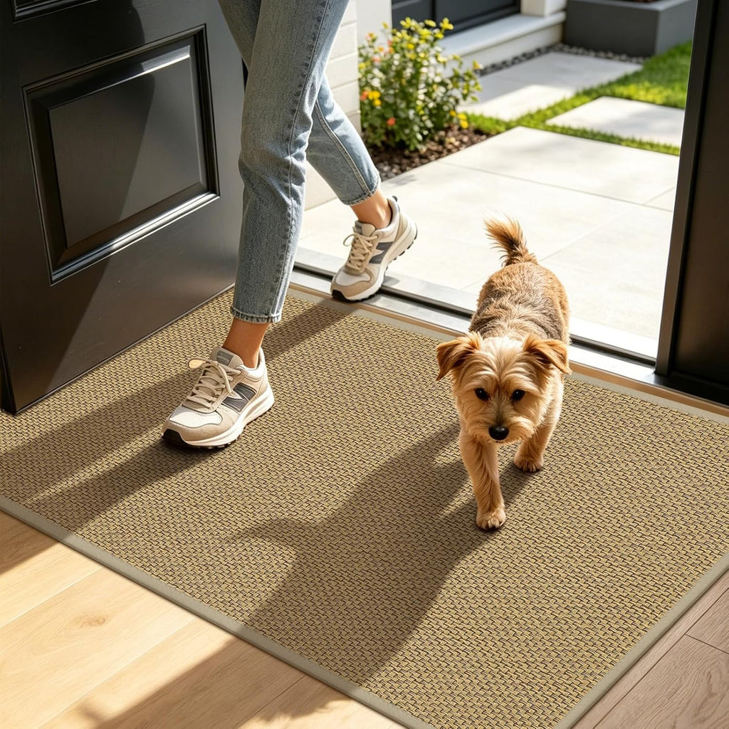 LEKEEPGO Door Mat Indoor Entrance 17"x29", Ultra Thin Indoor Door mat, Absorbent Washable Entryway Doormats, Low-Profile Dirt Trapper Doormat Entry Inside Door Mats Front Floor Mats, Beige