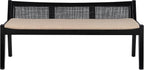 Powell Kasi Black Low Back Cane Bench with Beige Upholstered Seat