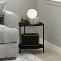 Furinno Besi 2-Tier Wide Round Side Table with Metal Legs, Metal Black End Table, Night Stand, Bedside Table with Open Shelf, for Living Room, Bedroom, Dark Americano