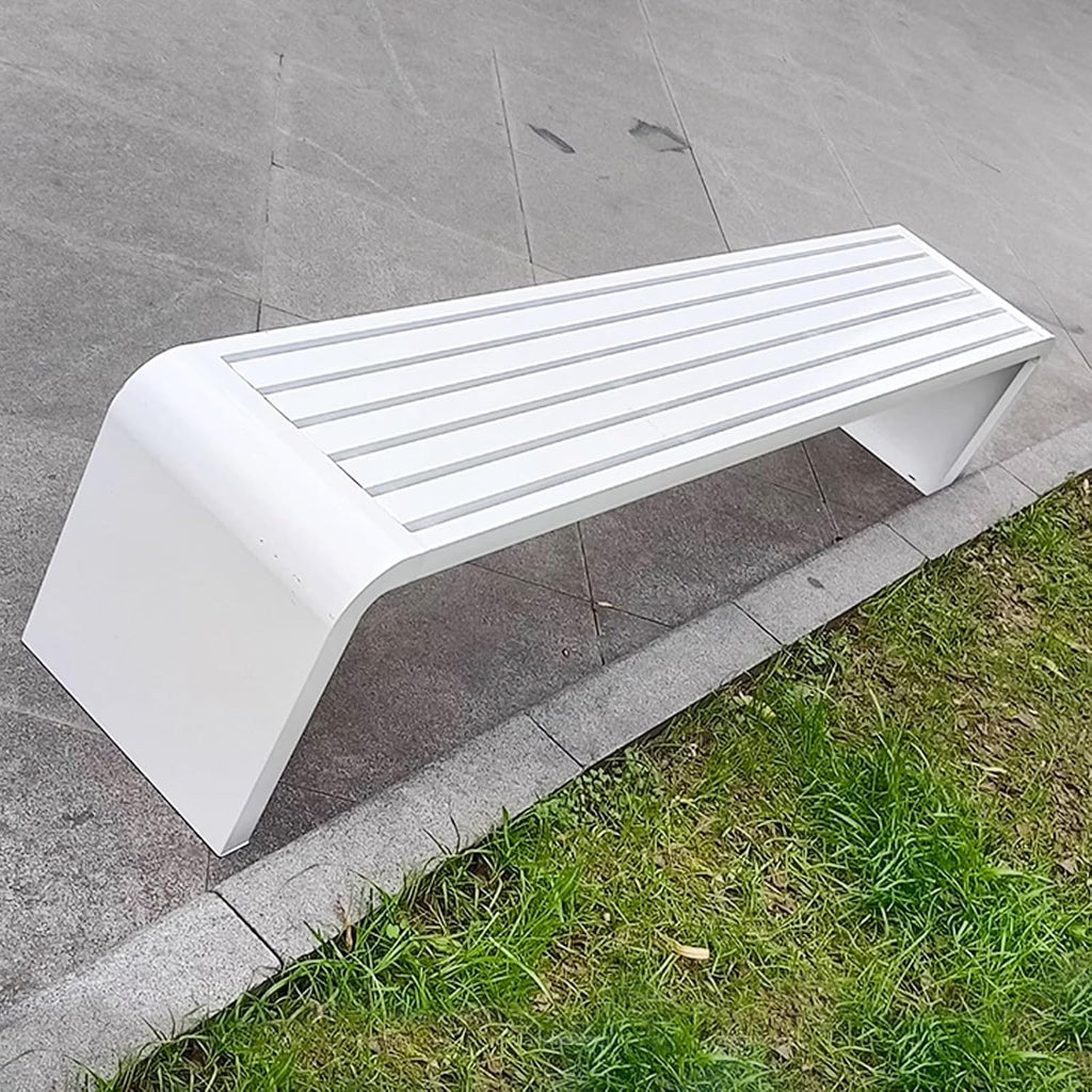Curved Backless Outdoor Bench Clearance Weatherproof Garden Porch Benches with Oiled Finish Never Deformation or Fade Ideal for Porch Pool Garden Lawn(White,100cm/39in)
