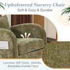 VINGLI Chenille Low Seat Rocking Chair,Upholstered Nursery Glider Chair with Side Pockets,Accent Arm Chair with High Backrest,Comfy Head Rest,Solid Wood,for Living Room Bedroom Balcony,Olive Green