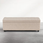 SIMPLIHOME Hamilton Storage Ottoman - 48 in Wide Upholstered Linen Look Fabric Rectangle Storage Ottoman Bench in Natural Beige, Traditional Tufted Ottoman for Living Room or Entryway with Lift-Up Lid