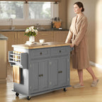 HOMCOM Kitchen Island Cart with Solid Wood Top 44" Mobile Gray | Kitchen Island Table, on Wheels, Storage Cabinets, 2 Drawers, Adjustable Shelves, Spice Rack & Towel Bar, for Dining Room