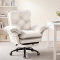 FiveWillowise Criss Cross Chair with Adjustable Arms and Foot Rest, Wide Seat Reclining Office Chair with Wheels, Makeup Vanity Chair with Side Pockets, Comfy Velvet Cross Legged Desk Chair, Beige