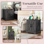 Farmhouse End Table, Rustic Wood Nightstand with Adjustable Shelf, 19.6" W Versatile Walnut Sofa Side Table with Barn Doors & Retro Hinges for Bedroom, Living Room (Grey-6x)