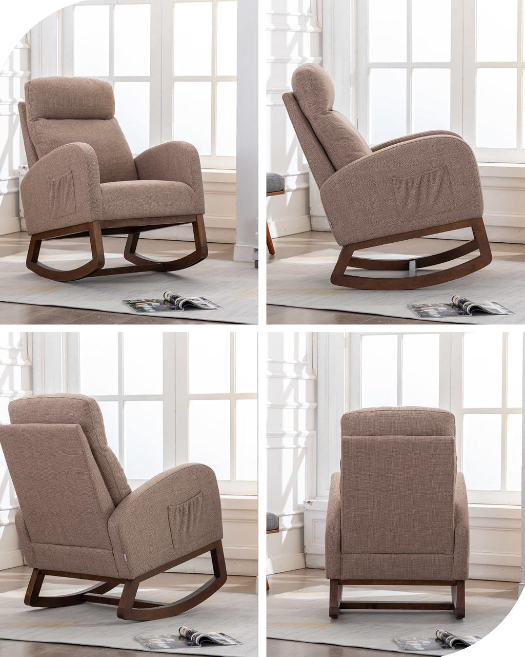 Rocking Accent Chair for Nursery, Upholstered Glider Nursery Chair with Breathable Fabric for Bedroom, Living Room, Camel