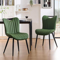 Leather Upholstered Dining Chairs Set of 2, Mid-Century Modern Kitchen Dining Room Chairs with Black Metal Legs, Armless Faux Leather Accent Dinner Chairs Kitchen Side Chairs, Green
