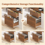 UPOSOJA L Shaped Standing Desk Adjustable Height, 53" Electric Office Desk with File Drawers & Storage Shelves, Sit Stand Corner Computer Desk with Power Outlets, Pegboard, 6 Hooks, White& Walnut