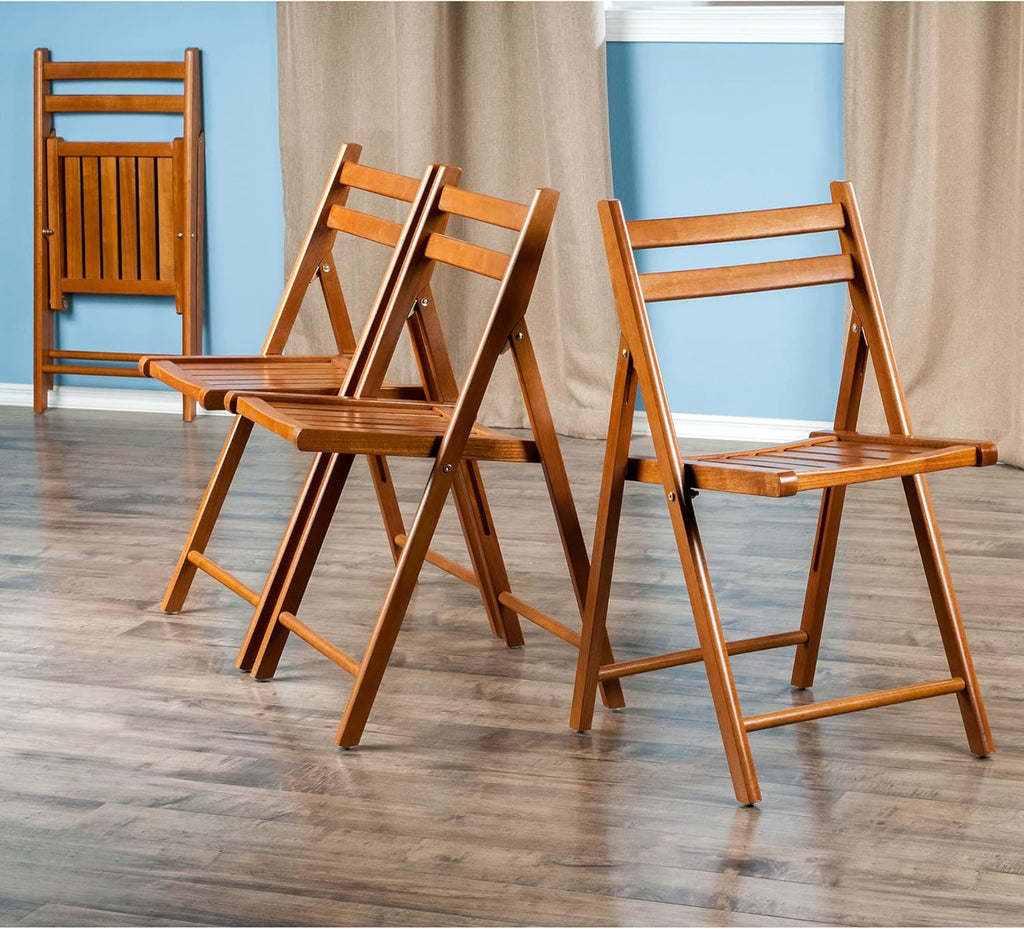 Winsome Robin Folding Chair Set of 4 in Teak, Convenient & Lightweight Portable Kitchen & Dining Chairs for Small Homes & Apartments, Indoor & Outdoor Foldable Seating