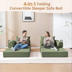 4-in-1 Folding Convertible Sofa Bed, 78 Inch Oversized Corduroy Loveseat Sleeper with Pull Out Bed, Boneless Futon Couch for Living Room Bedroom, No Assembly Needed, Olive Green