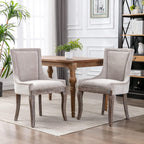 Ball & Cast Mid-Century Upholstered Dining Chairs Set of 2, Thickened Fabric Wingback Kitchen Chairs with Bronze Nail Head & Toned Solid Wood Legs, Beige