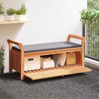 Gecheer Garden Storage Bench with Cushion – 126 cm Solid Acacia Wood Outdoor Bench with Ample Storage Space and Dark Grey Foam Seat