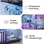 RGB Glass Display Cabinet - with Human Body Sensor, High Gloss Sideboard with Lock & Glass Shelves for Toys, Books, Collectibles, Liquor, Bookcase for Living Room, Kitchen, Study, Black
