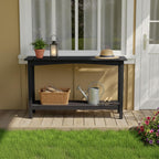 Outdoor Console Table, All-Weather 2-Tier Patio Console Table, Outside Plant Stand Table, Low Maintenance, Never Rot or Fade, HIPS Table for Indoor, Backyard, Garden, Entryway, Black