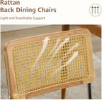 Mid Century Modern Dining Chairs Set of 2, Rattan Dining Chairs with Cane Back and Upholstered Seat, Chrome Cantilever Metal Frame, Kitchen & Dining Room Chairs, Sillas de Comedor (Green)