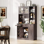 72" Tall Kitchen Pantry Cabinet with Power Outlet & Wine Rack - Farmhouse Sliding Barn Door Coffee Bar Cabinet with Storage Drawers & Adjustable Shelves, Sideboard Buffet for Dining Room, Home Bar