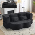 Convertible Folding Sofa Bed, 78” Full Size Loveseat Sleeper Sofa, Chenille Foldable Boneless Floor Couch with 4 Pillows for Guest Living Room Bedroom, No Assembly Required (Black)