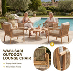 Outdoor Accent Chair, Patio Lounge Chair Set of 2, Hand-Woven Rope with Waterproof Cushions, All-Weather Patio Accent Chairs for Garden, Balcony, Poolside, Grey+Mocha Rope