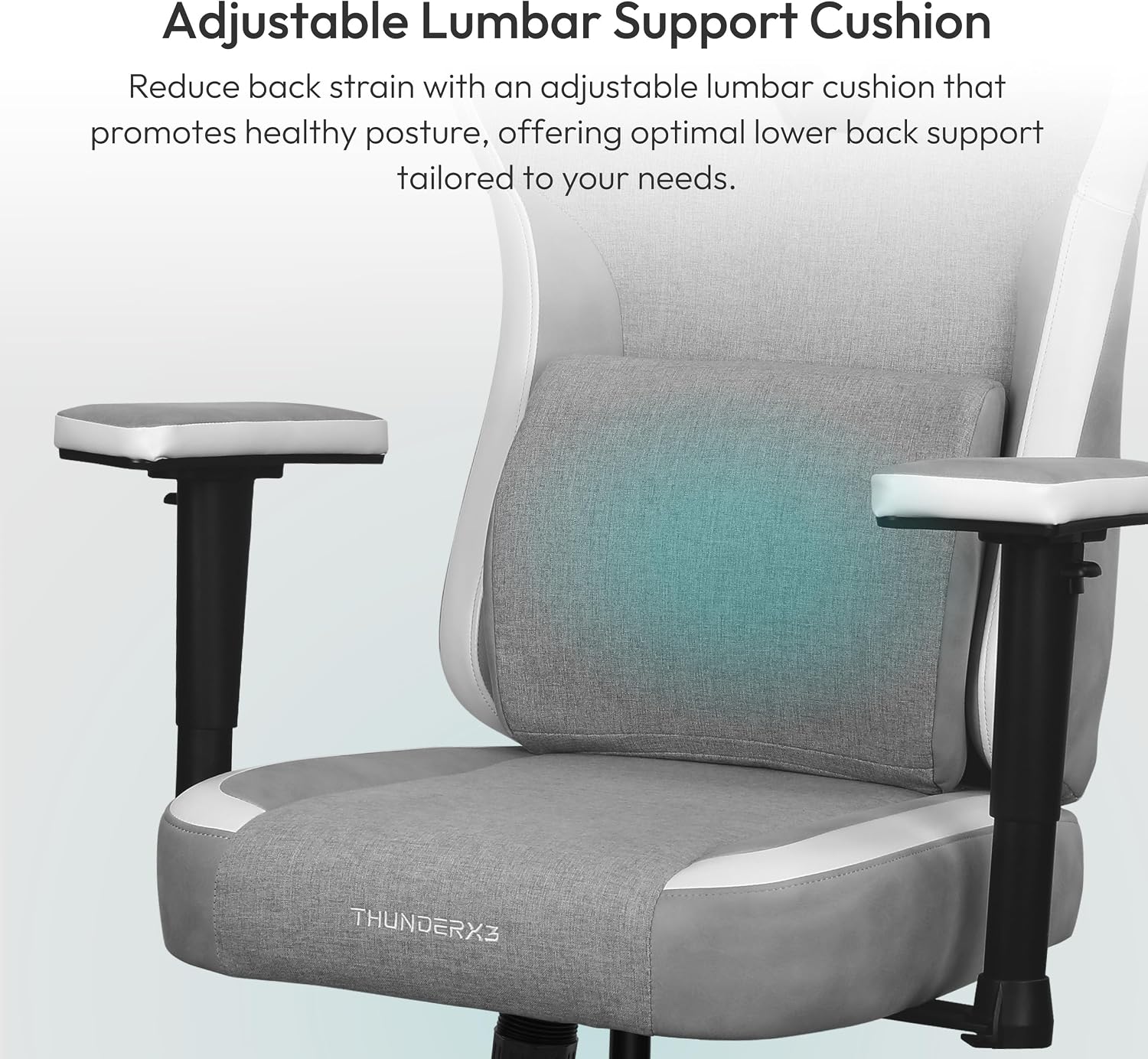 ThunderX3 EAZE Gaming Chair, for Adults Ergonomic Office Chair, High Back Desk Chair, Synchronous Tilt, Memory Foam Lumbar Support, Neck Pillow, Adjustable Soft Armrest, Fabric, Loft Light Grey