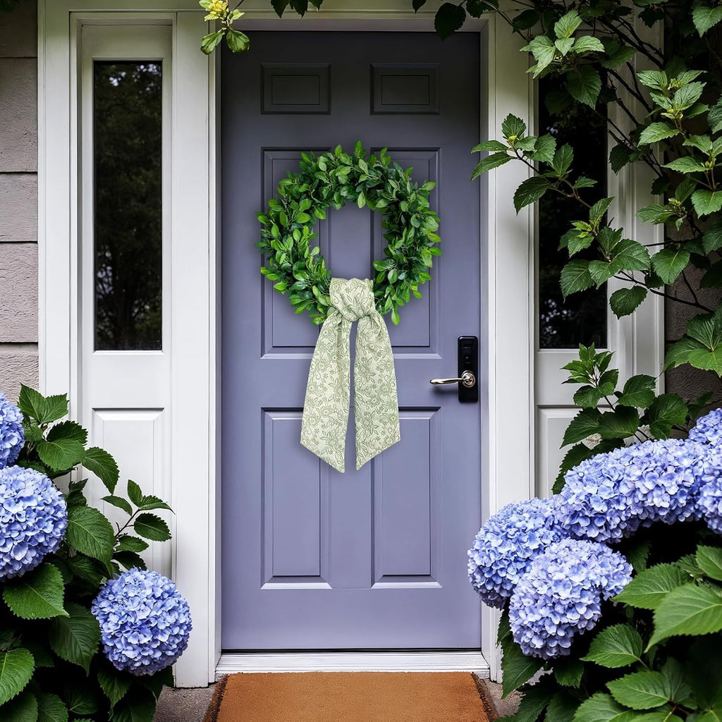 Christmas Wreath Sash for Front Door, Green Floral Leaves Burlap Sash 3D Relief Texture Wreath Accessories for Home Wedding Birthday Decorations