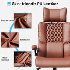 Sytas Ergonomic Office Chair with Adjustable Headrest, Executive Leather Desk Chair with Upgraded Lumbar Support for Lower Back Pain Relief, Thickened Backrest Computer Chair for Home Office, Brown