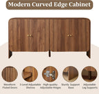 59” Large Buffets Sideboard Cabinet with Storage, Fluted Curved Credenza Buffet Table Storage Cabinet with 4 Doors, Modern Wood Accent Console Table Coffee Bar for Living Room Kitchen Hallway, Walnut