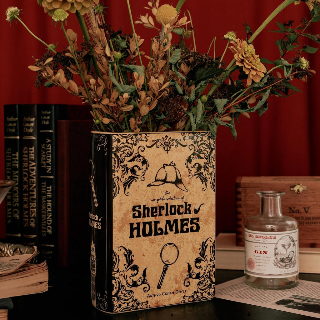 Steel Mill & Co Original Large Book-Shaped Decorative Vase, Ceramic Vases for Home Decor, Cute Bookshelf Decor, Unique Vase for Book Lovers (Sherlock Holmes)