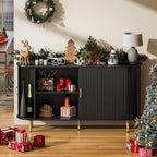 TAVATA Sideboard Buffet Cabinet with Storage, 55" Fluted Storage Cabinet with Tambour Sliding Doors, Wood Coffee Bar Console Table for Living Room Hallway Entryway (Black)