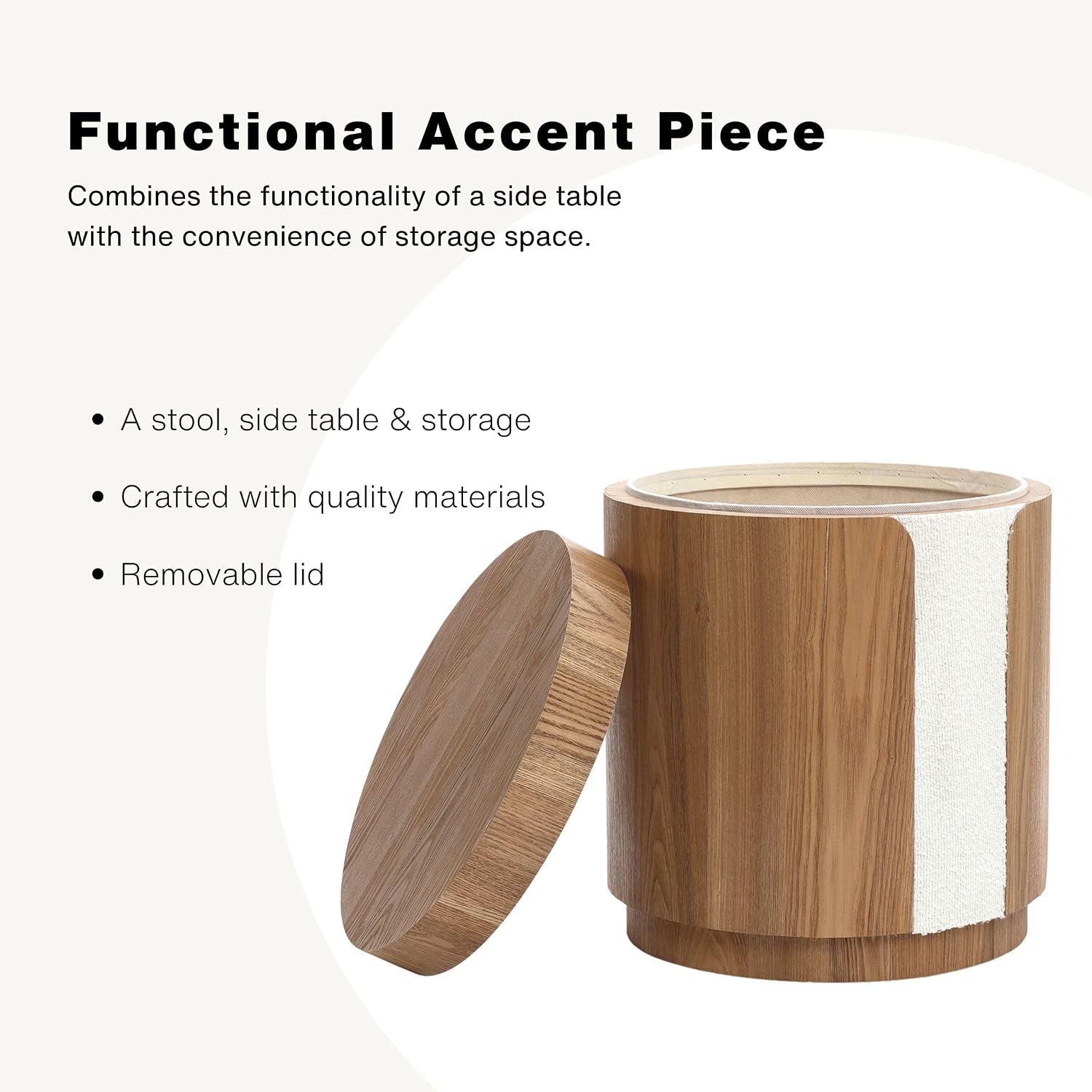 LuxenHome Modern End Table with Storage, 18.5” Wood Round Side Table with Ash Veneer, Nightstand Bedside Tables for Bedroom, Sofa Accent Tables for Living Room, Entryway, Office, Couch