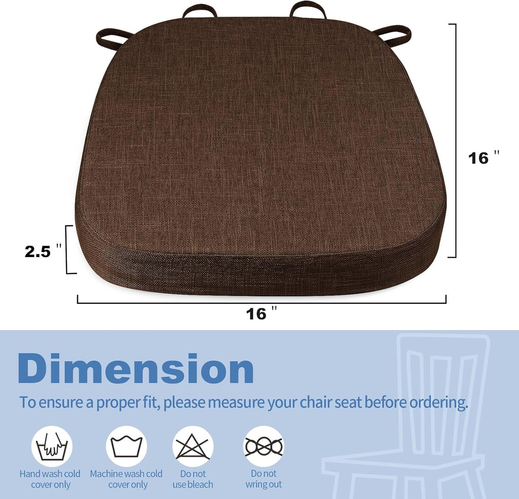 BUYUE Thickened 2.5" Friendly Woven Fabric Dining Chair Cushion, U-Shape High Density Foam Comfortable Chair Pad for Kitchen, Slip Resistant Indoor Seat Cushion (1 Piece, Chocolate)