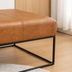 Modern Square Coffee Table, Farmhouse Ottoman for Living Room, Large Vintage Leather Coffee Tables with Faux Leather Upholstered Padded Seat [Square, Vintage Brown, 30'']