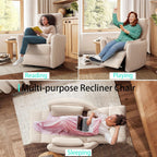 LINSY 360 Swivel Recliner Chair, Nursery Glider Rocking Chair with 2 Pillows, Corduroy Nursing Chair Comfy High Back Adult Rocker Recliner for Small Spaces, Nursery Bedroom Living Room (Beige)