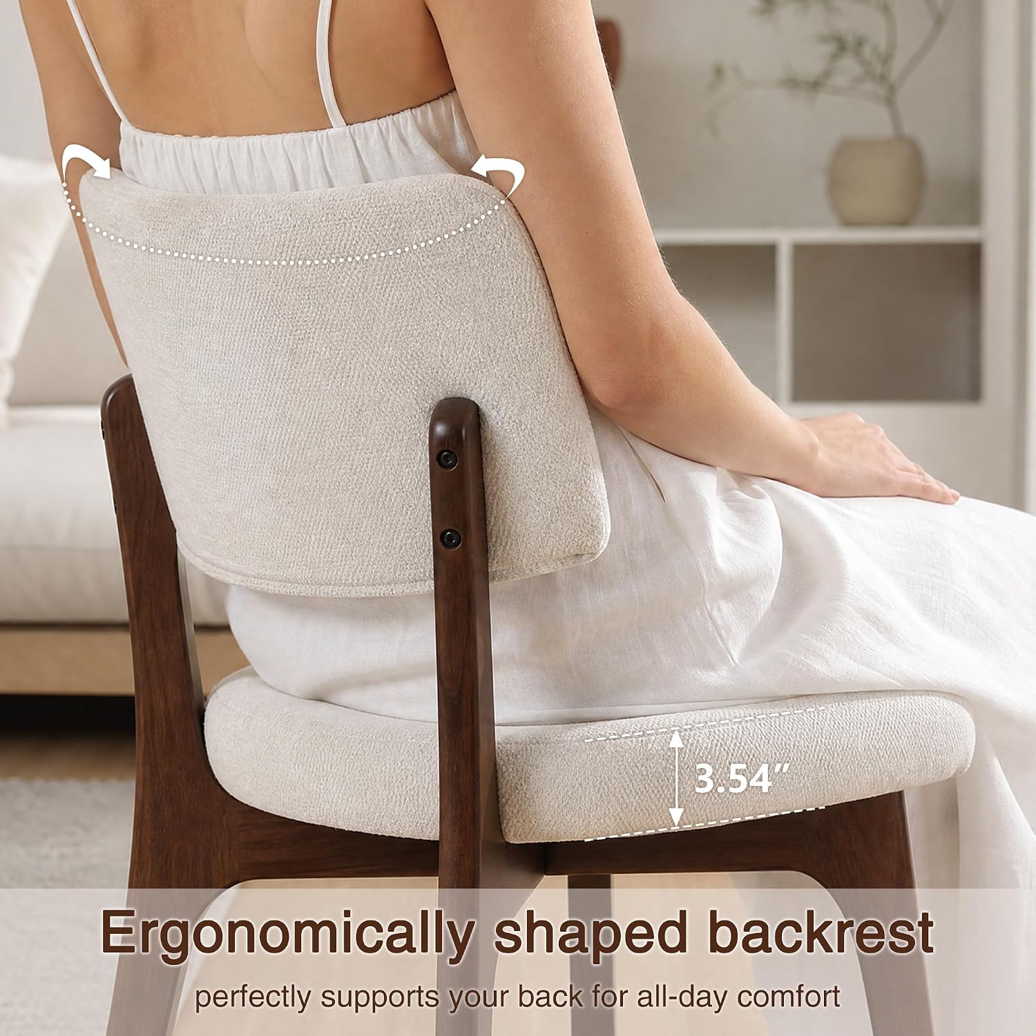 YOUNIKE Wooden Dining Chairs Set of 2, Chenille Fabric Upholstered Dining Room Chairs Kitchen Side Chairs, Farmhouse Dinner Chairs with Solid Wood Legs for Kitchen Dining Vanity, Beige
