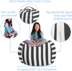 Posh Stuffable Kids Stuffed Animal Storage Bean Bag Chair Cover - Childrens Toy Organizer, X-Large 48" - Canvas Stripes Gray and White