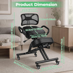 Adjustable Ergonomic Kneeling Chair, Rolling Knee Chair with Backrest and Brake Casters, Posture Support Office Chair for Home Office, Computer Desk, Study Room and Creative Workspaces
