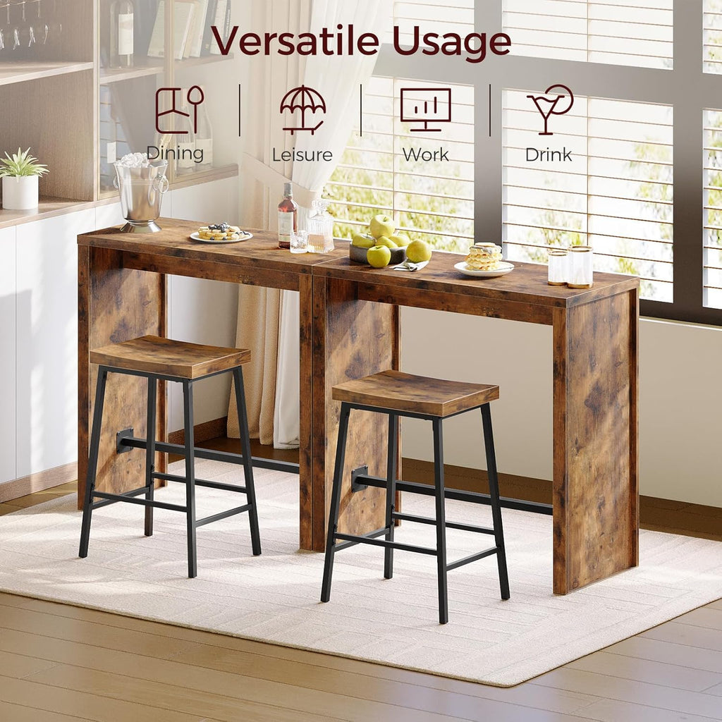 MAHANCRIS Bar Table, 35.4" Counter Height Pub Table, Industrial Rectangular Hightop Table, Kitchen Dining Bar Height Tables with Footrest, for Narrow Space, Rustic Brown and Black （Only Table）BTHR1901