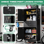 Garage Wall Cabinet, Wall Mounted Cabinet with Up-flip Door and Adjustable Shelf for Garage, Tool Room, Kitchen, Assembly Required (Black, 71''H-2 Doors & 2 Drawer)