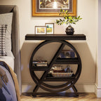 Tribesigns End Table for Living Room, 3-Tier Narrow Side Table with Storage, Wood Sofa Side Table with Geometric Metal Frame, Industrial Nightstand and Bedside Table for Bedroom, Black