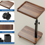 C Table End Table Adjustable Height, 360°Swivel TV Tray Table for Small Spaces, Side Tables with Wheels for Living Room and Bedroom, Bed (Walnut)