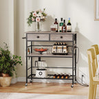 HOOBRO Kitchen Island with Storage, Rolling Island Cart for Kitchen with 2 Drawers & Outlet, 3 Tier Coffee Station and Microwave Stand, Kitchen Island Table for Home, Greige BG08UZD01