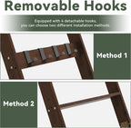 6-Tier Blanket Ladder for Living Room, 5.6FT Pine Wood Quilt Rack with 4 Anti-Slip Straps and 4 Removable Hooks, Lightweight, Easy Assembly, Hinged Design, Farmhouse Decorative Shelf