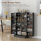 41" Kitchen Pantry Storage Cabinet, Freestanding Kitchen Cabinet with 12 Door Shelves, Double Doors, 5-Tier Shelving and Adjustable Shelves, Black,11.8 * 23.6 * 40.9
