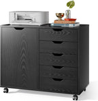 DEVAISE Mobile File Cabinet, 5-Drawer Wood Storage Chest with Door, Printer Stand for Home Office, Black