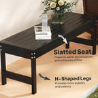 Outsunny 47" Outdoor Bench, 2-Person HDPE All-Weather Garden Bench Seat, Backless Patio Bench with Slatted Seat, Rot and Fade Resistant for Yard, Porch, Park, Black